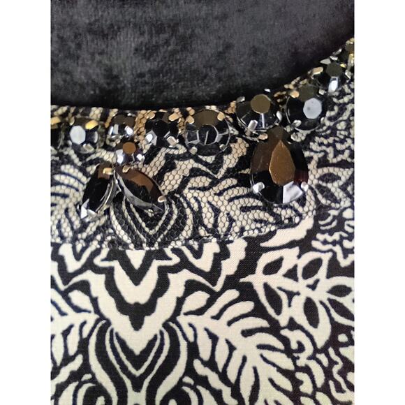 CATO'S Women's Beaded Blouse XL Polyester Spandex Black Cream Boho - Picture 5 of 7